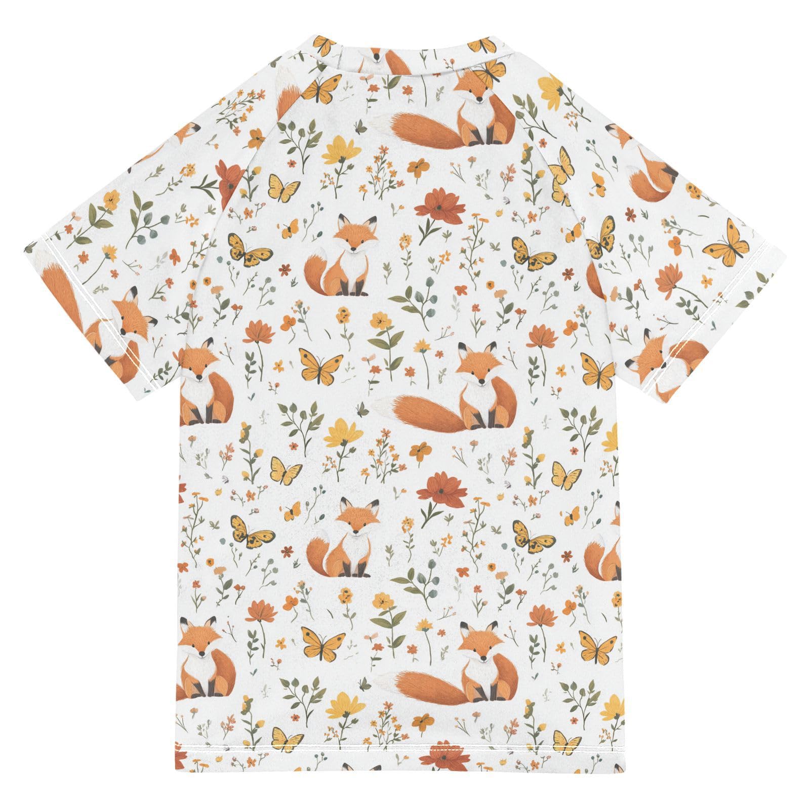 Rash Guard Bathing Suit Girls Short Sleeve Rash Guard Swimsuit 7T Cartoon Fox White