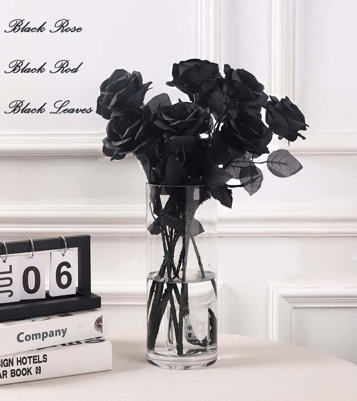 Bouquet De Roses Noires Artificielles Halloween - 12 Pièces En Soie, 40 Cm | Décoration Gothique, Mariage, Noël