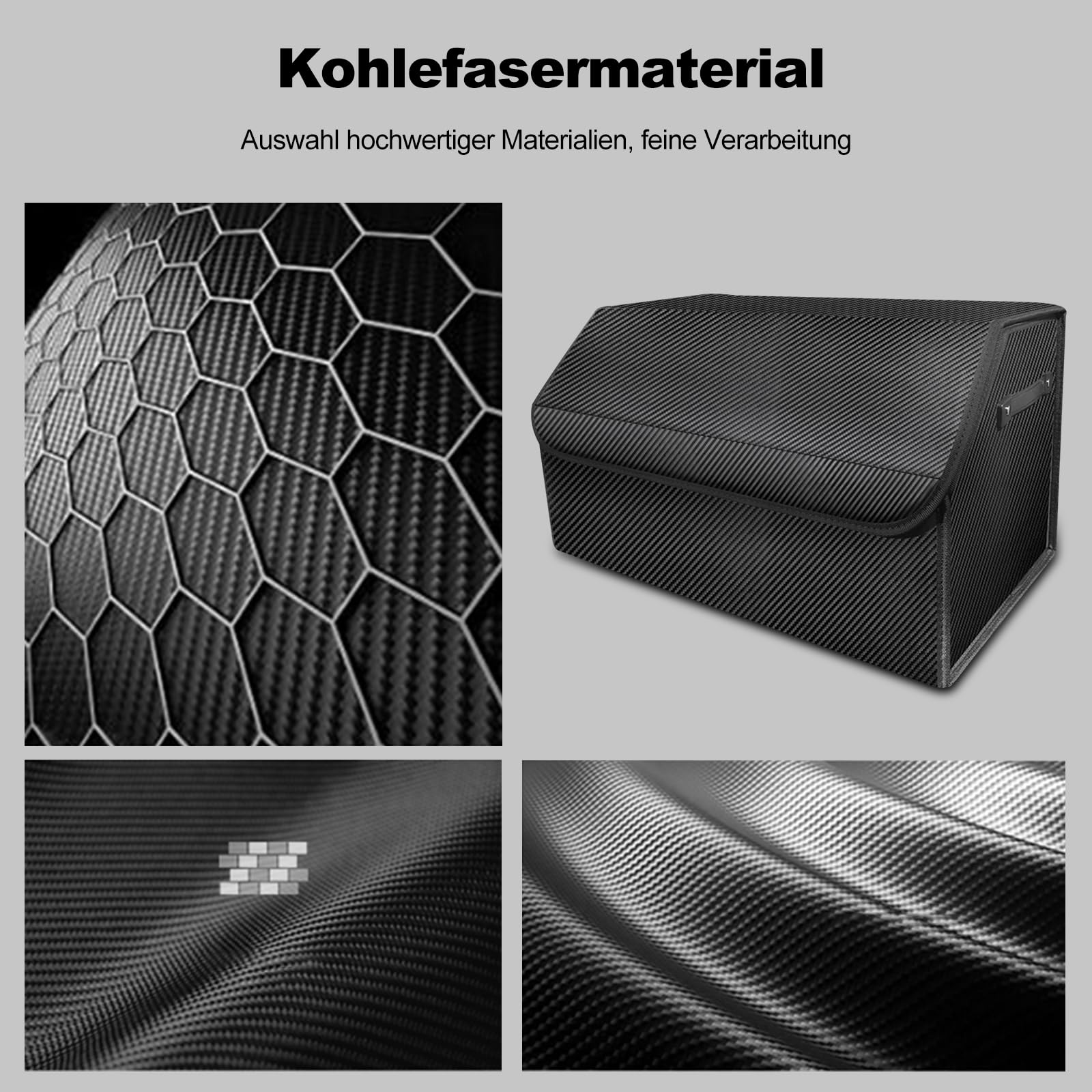 Ergocar Kofferraum Organizer, Zusammenklappbarer Aufbewahrungsbox für Auto Zubehör mit Fächern, Autotasche Auto Kofferraum Box mit Deckel und Griffe, Rutschfester Boden, Sicherheitsgurt, Praktisch
