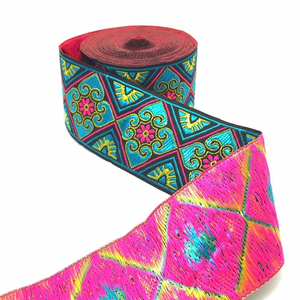 Ribbons For Gift Wrapping Ribbon For Fabric Satin Ribbons Wysokiej Jakości Tkana Wstążka Żakardowa 5 Cm 8 Jardów Na Część Czarnego Tła Niebieski Kwiat Wzór Koronki Webbing I Pas-50Mmx8Yard.