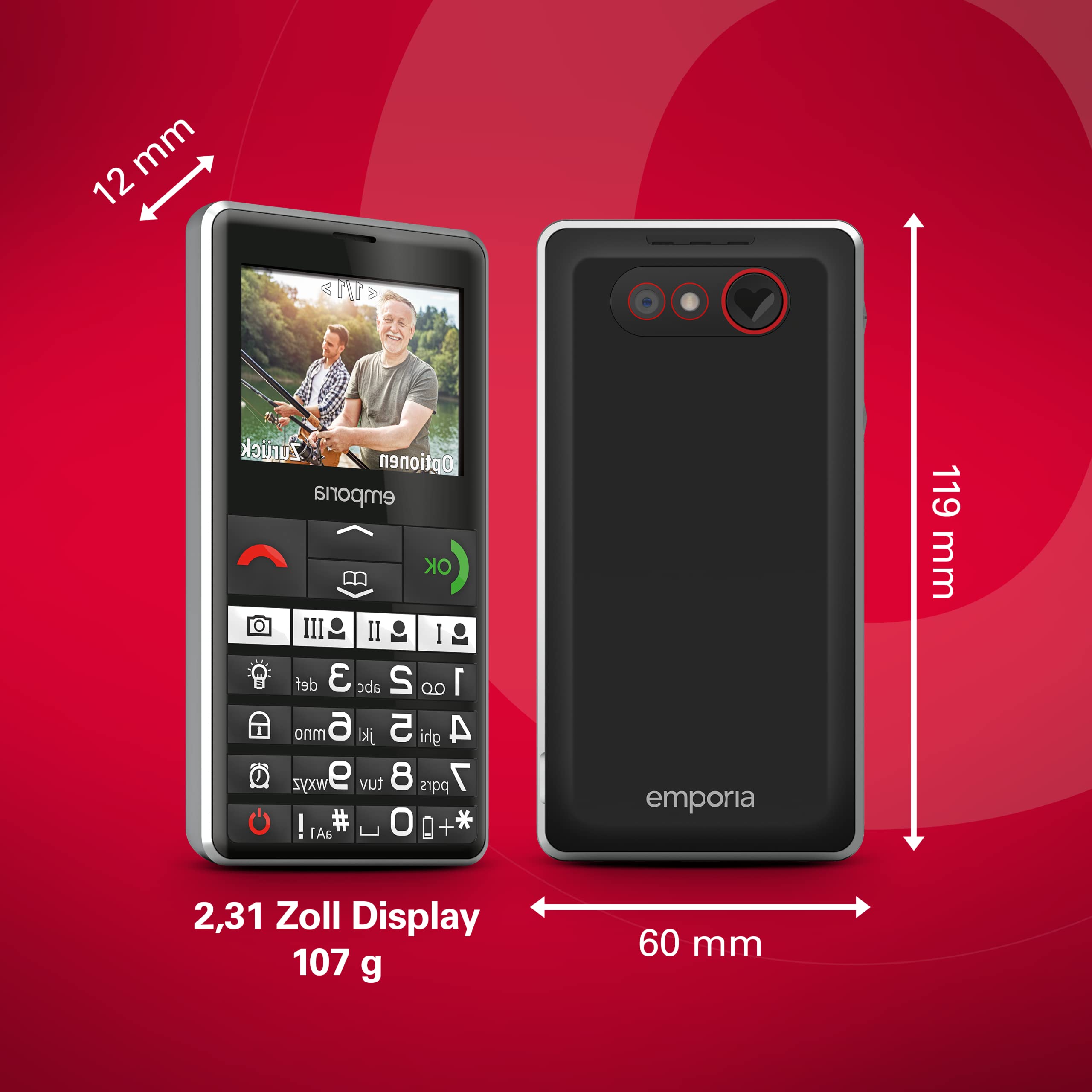Emporia emporiaPURE-LTE, Seniorenhandy 4G, Tastenhandy ohne Vertrag, Mobiltelefon mit Notruftaste, Schwarz