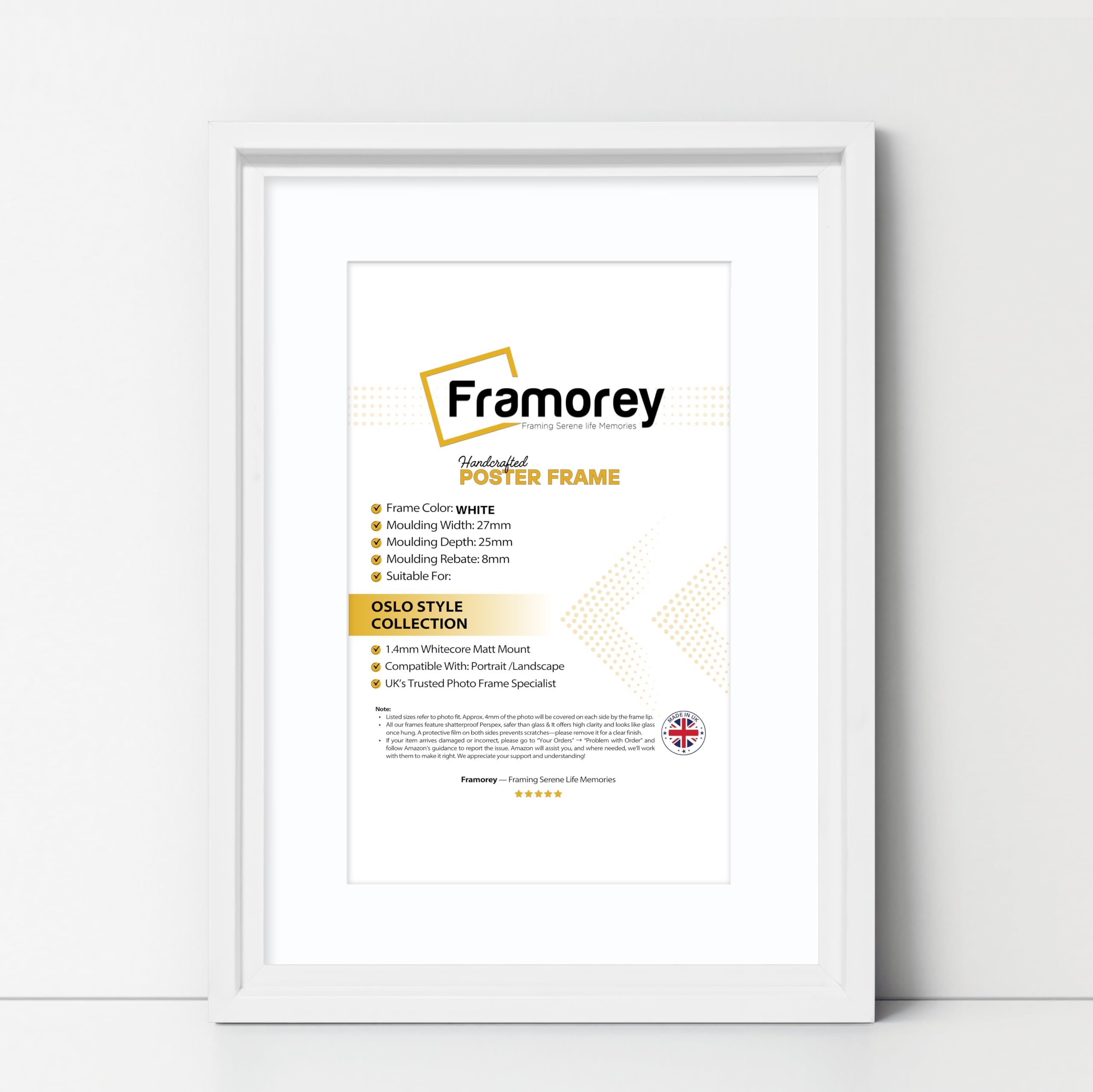 Framorey Framing Serene Life Memories White With White Mount Framorey Oslo Style Picture Frame, 14X12" Size White Photo Frame With 12X10" Size White Mount, Photo College Frame, Home Decor Frames