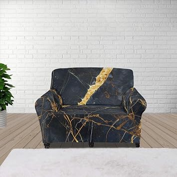 Black Marble Print Stretch Sofa Slipcover, Sofa Covers Washable, Soft Waterproof Couch Cover for Dog Cat Pets Fitted Couch Covers with Elastic Bottom, S