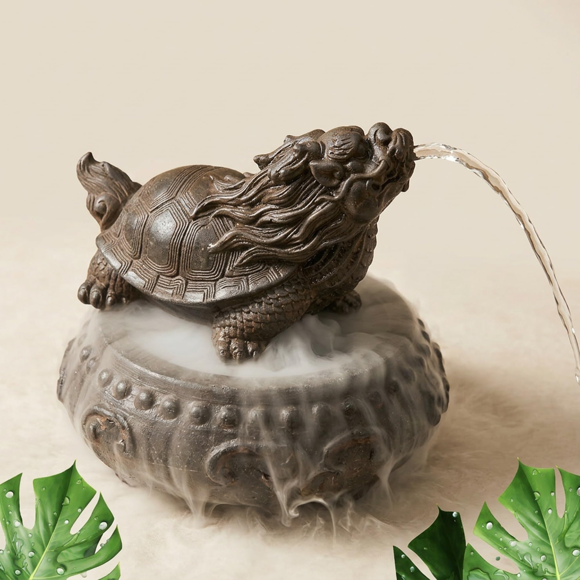 Statua fontana a getto d'acqua per piccoli laghetti (23 x 13 x 13 cm) Scultura decorativa da giardino con gioco d'acqua, ornamento per patio, cortile o bordo piscina