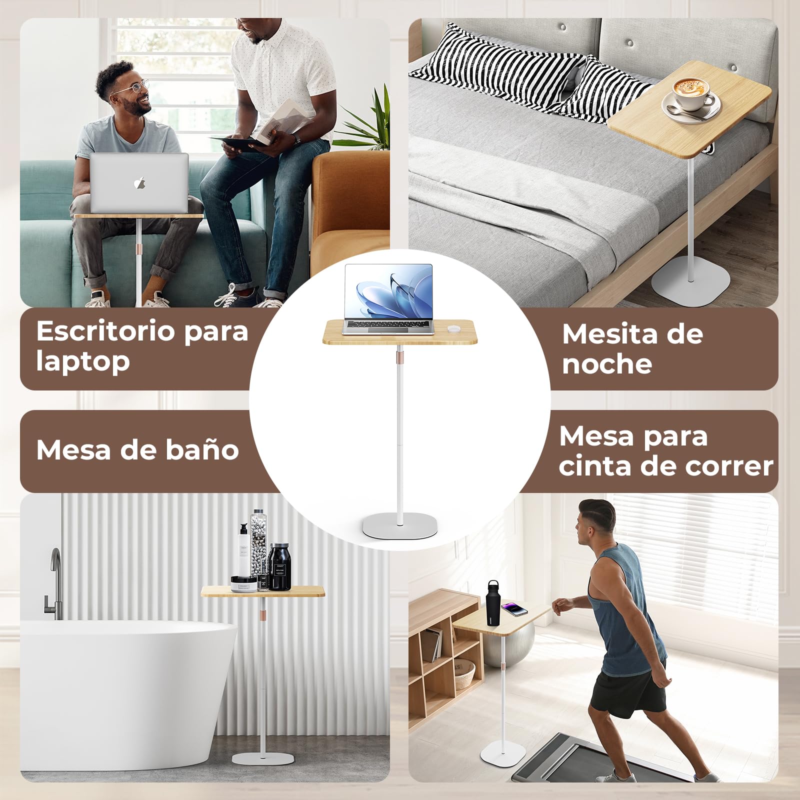 Escritorio de Pie Móvil, Escritorio para Computadora Portátil con Altura Ajustable 46-120cm, Estación de Trabajo de Pie para trabajo de estudio, Mesa de ordenador móvil para oficina/cama/sofá, Blanco