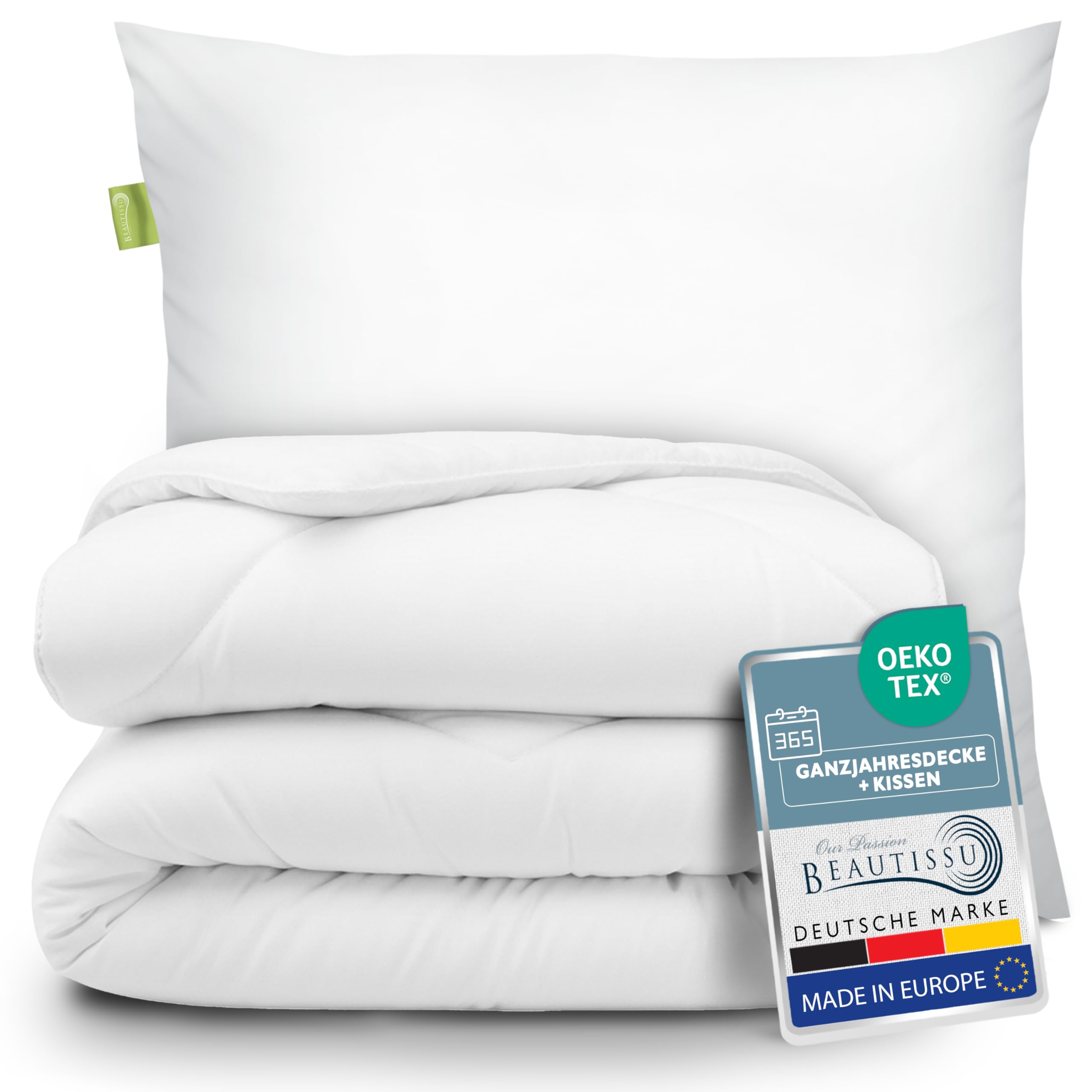 Beautissu Bettdecke und Kissen Set – Ganzjahresdecke 135x200 und Kopfkissen 80x80