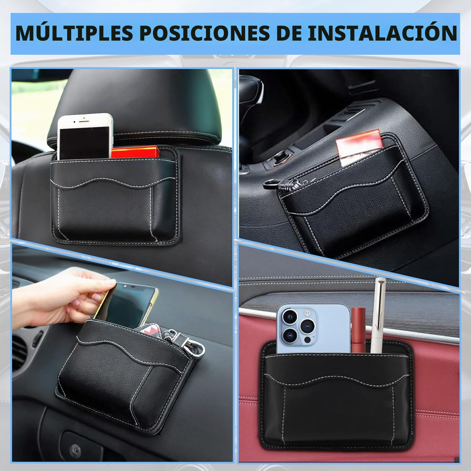 2 Piezas Organizador lateral para asiento de coche, mini organizador de piel, bolsa lateral de almacenamiento para asiento de coche, adecuado para Móviles, Llaves, Paquete de Tarjetas y Piezas