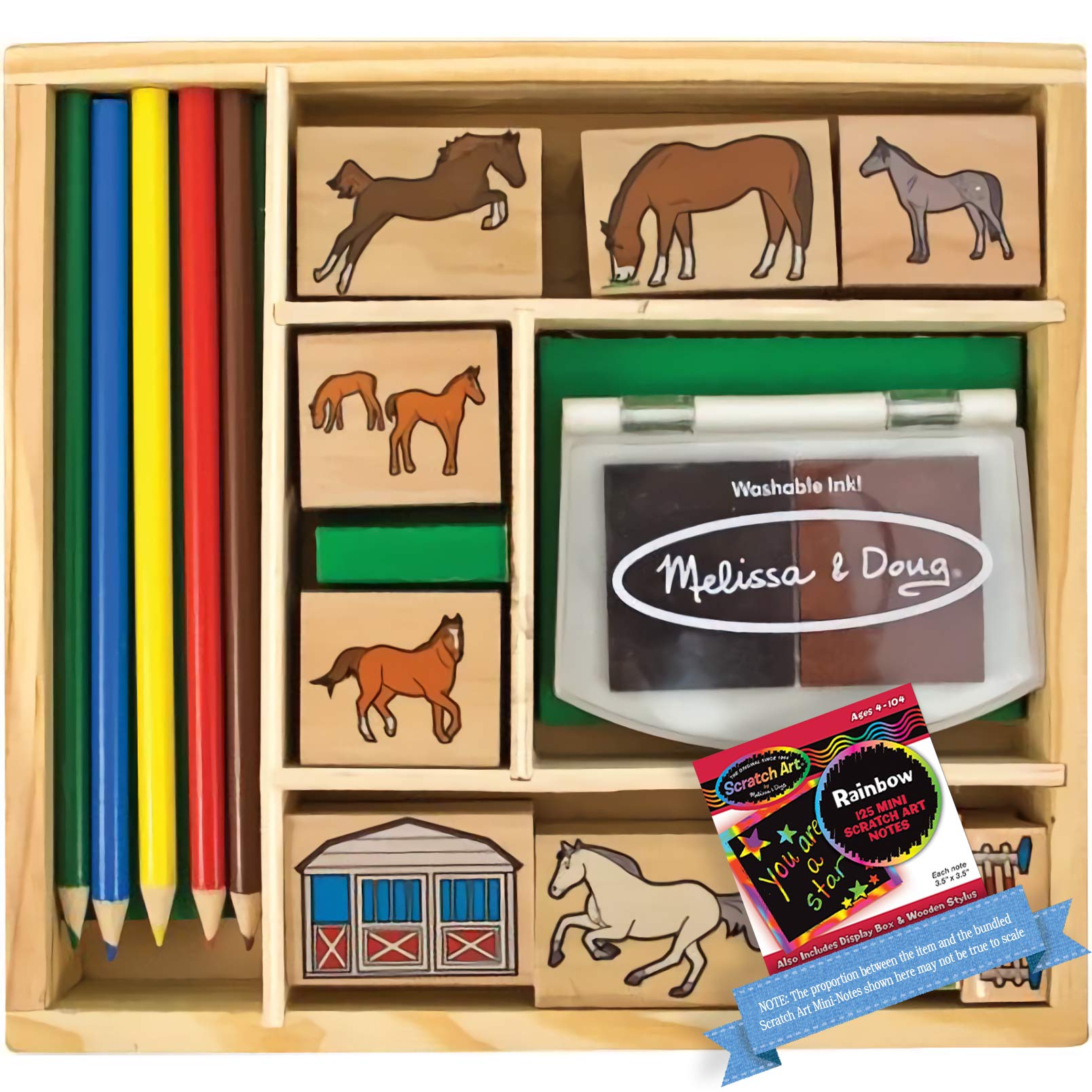 Horse Stable: Wooden Stamp Set + FREE Melissa & Doug Scratch Art Mini-Pad Bundle [24105] by Melissa & Doug
