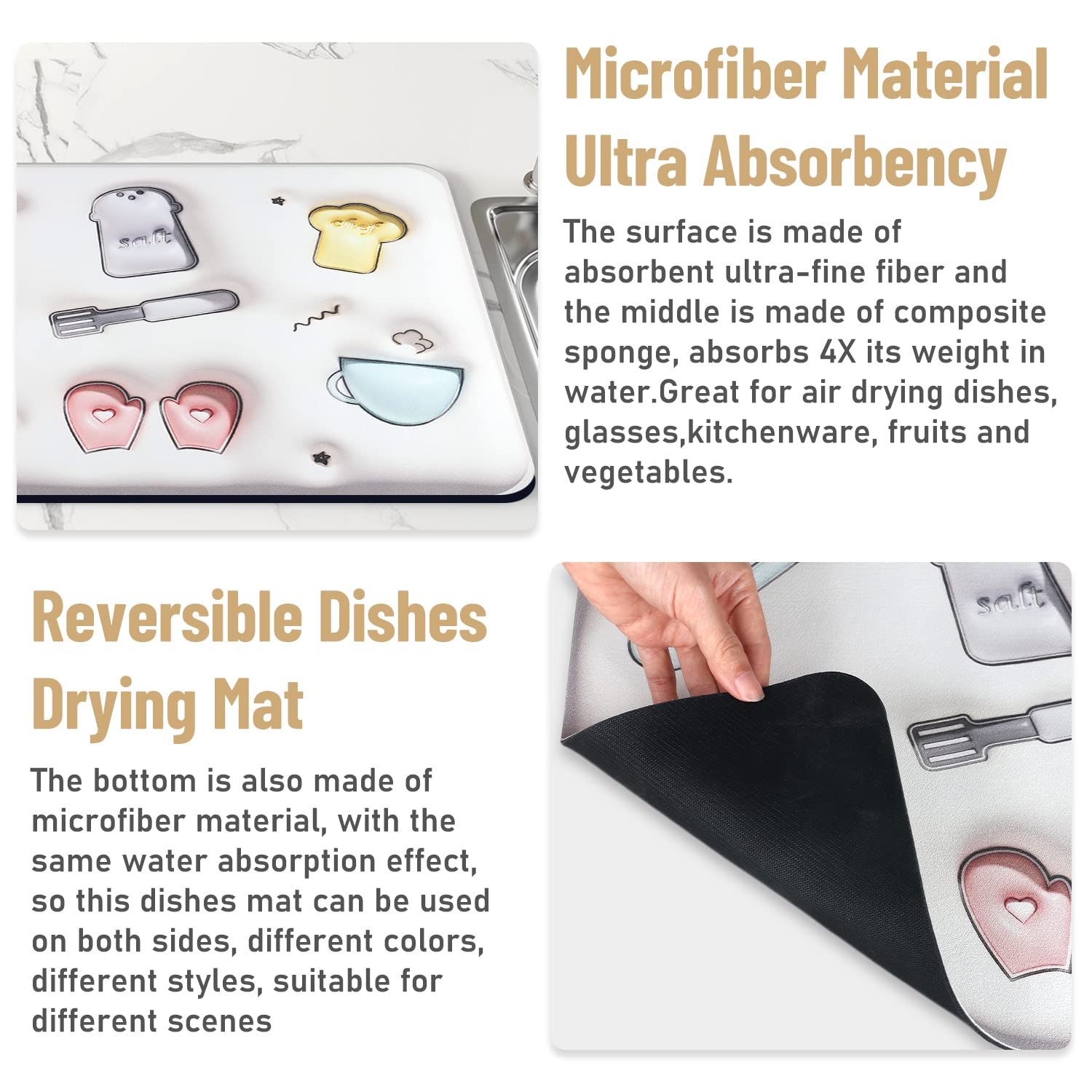 Tapis Egouttoir Vaisselle, Tapis à Vaisselle En Microfibre, Coussin De