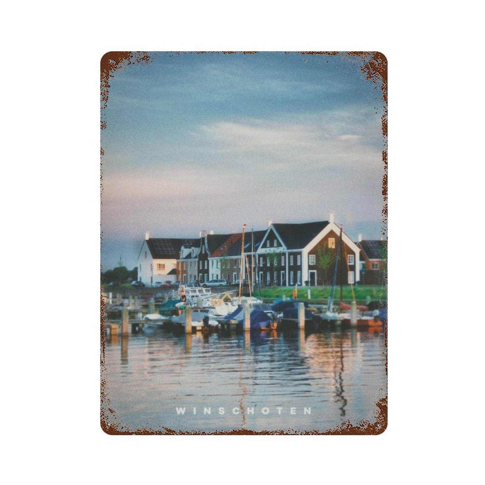 Rust Effect Winschoten Weathered Tin Sign 15.7"x11.8", Classic Wall Plaque for Living Room, Hallway And Home Decor
