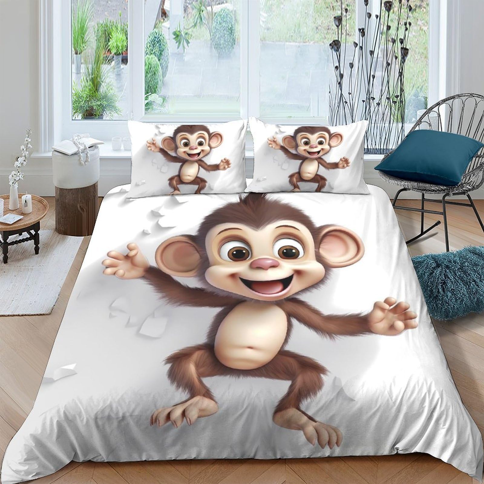 Ctjqhvkz Style-8 3D Printed Cartoon Monkey Fitted Sheet Microfiber Soft Bed Cover For Bedroom Guest Room Dorm Mattress Decor Single（135X200cm）