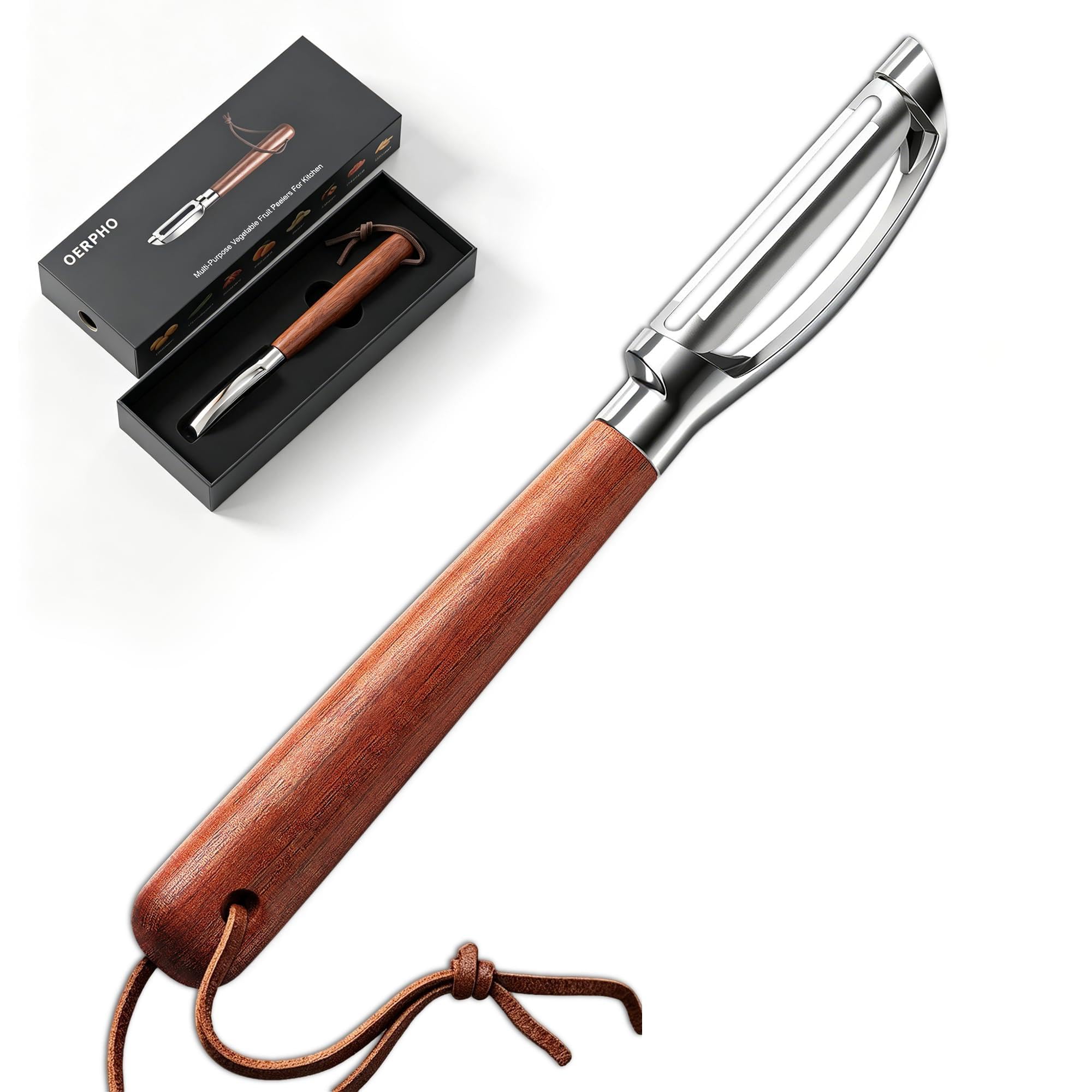 OERPHO Vegetable Peeler, Premium I-Shape Potato Peeler, Stainless Steel Multifunctional Kitchen Peeler Real Wood Handle Ultra Sharp Blade Vegetable, Potato, Fruit, Carrot, Apple