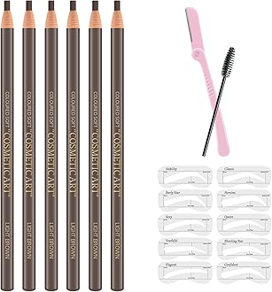 Ownest6 Pcs Pull Cord Peel-off Eyebrow Pencil Tattoo Makeup and Microblading Supplies Set for Marking, Filling and Outlining, Waterproof and Durable Permanent Eyebrow Liner-Light Brown