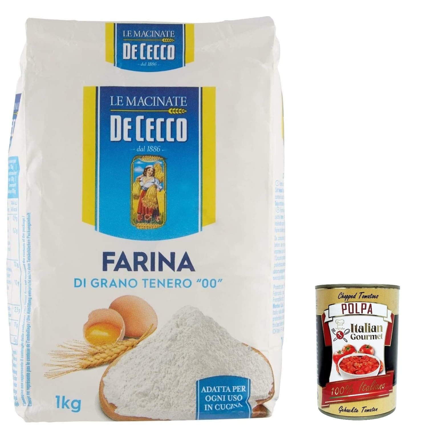 Italian Gourmet Farina di grano tenero Mehl 00 für Brot und Pizza, 24 x 1kg | Tipo doppio zero, ideale per impasti elastici; fein gemahlen, vielseitig, Gesamtnettogewicht 24 kg + Kostenlos Polpa 400g