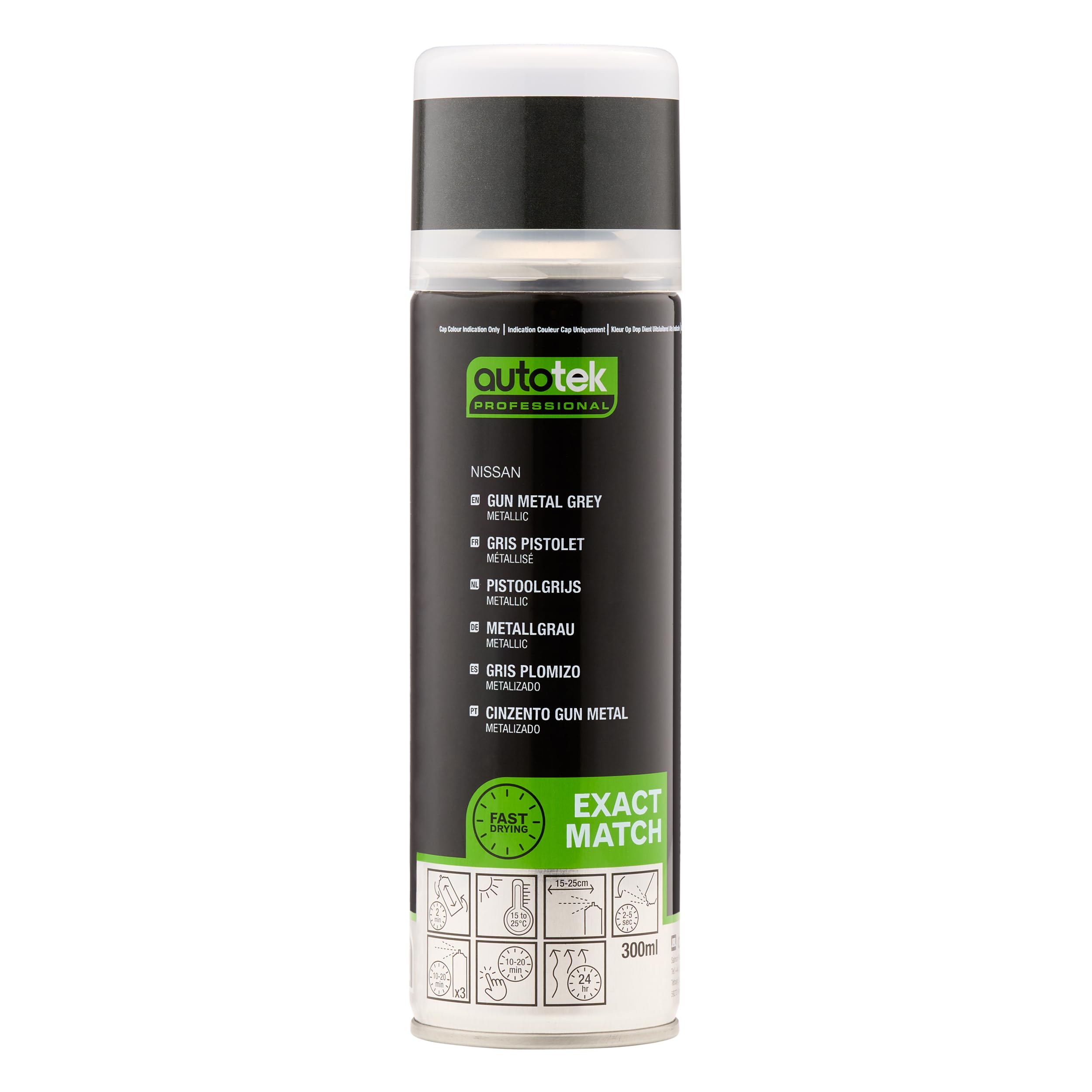 Autotek Professional Exact Match Car Spray Paint, Nissan Gun Metal Grey Aerosol Spray, 300 ml