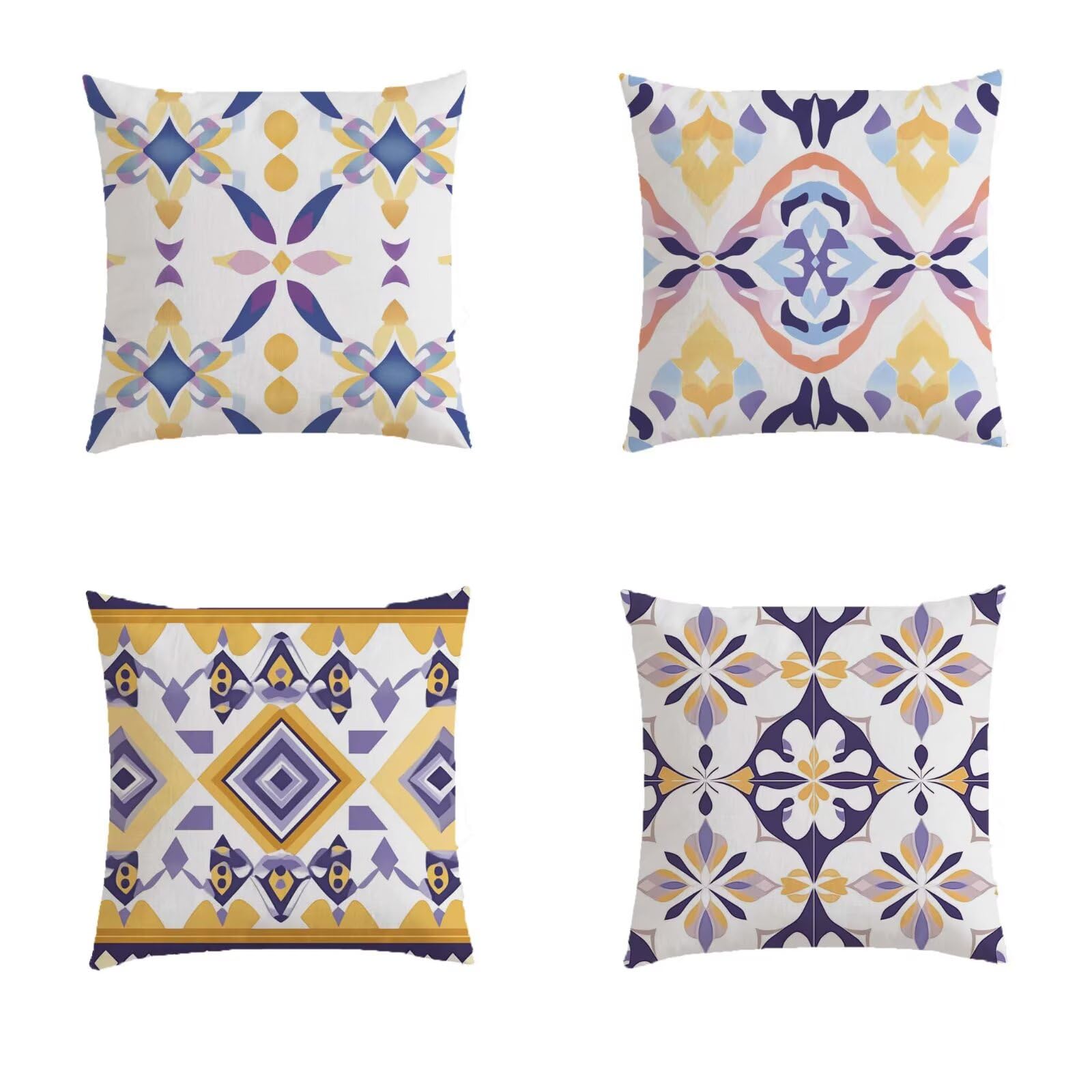 Housse de coussin 45x45 cm bleu marine lot de 4 carrés imprimé lin bohème pour jardin