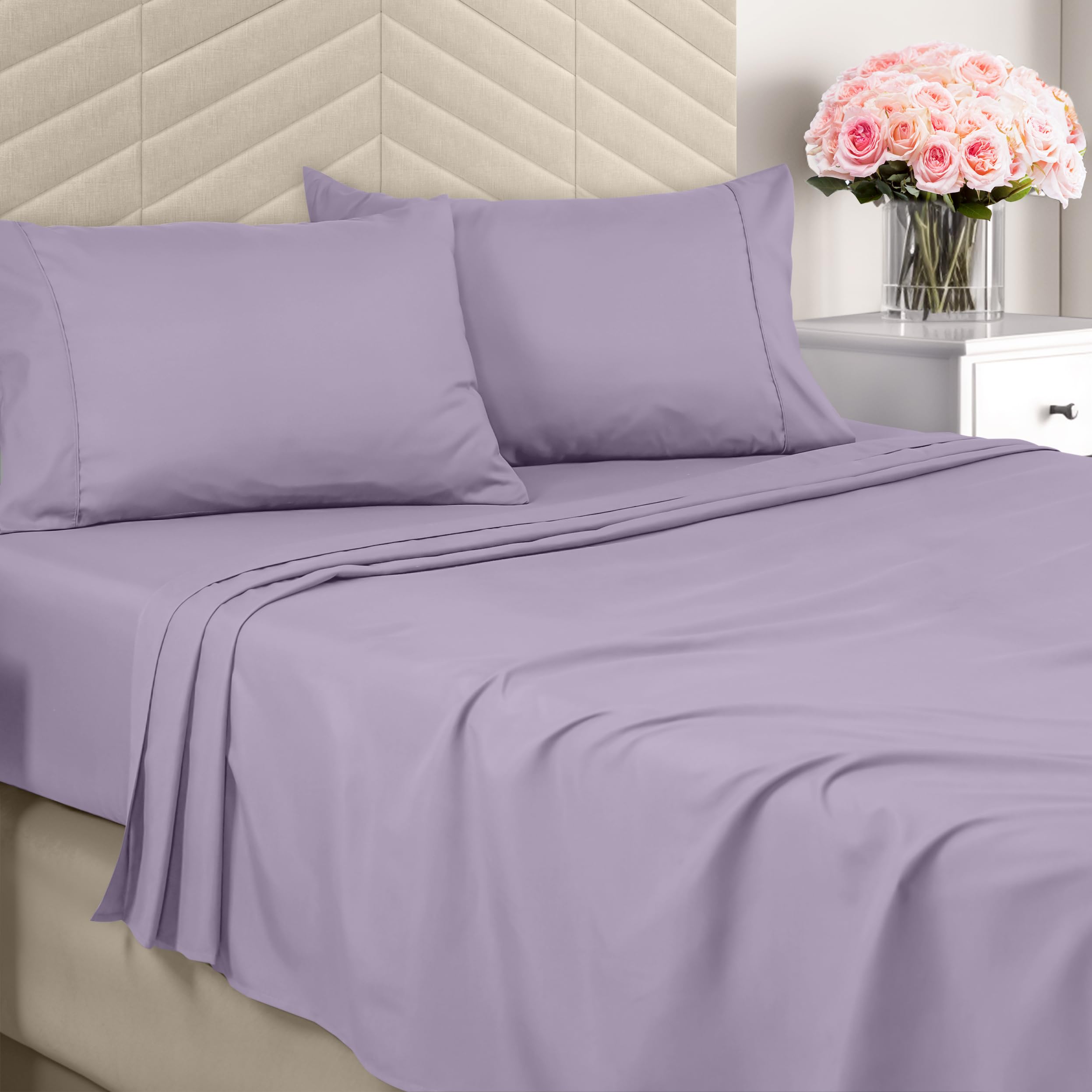 Utopia Bedding Queen Sheet Set - Brushed Microfiber - Soft Bed Sheets for Queen Size Bed Set - Includes 1 Fitted, 1 Flat, & 2 Pillow Cases - Deep Pocket (Lavender)