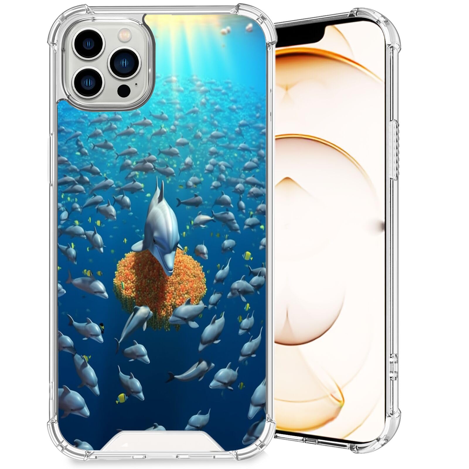 KUAVETO Transparent Phone Case for iPhone 14 Pro Max with Dolphin-aa1357 Pattern Impact-Resistant Transparent Shock-Proof Suitable for iPhone 14 Pro Max TMTP