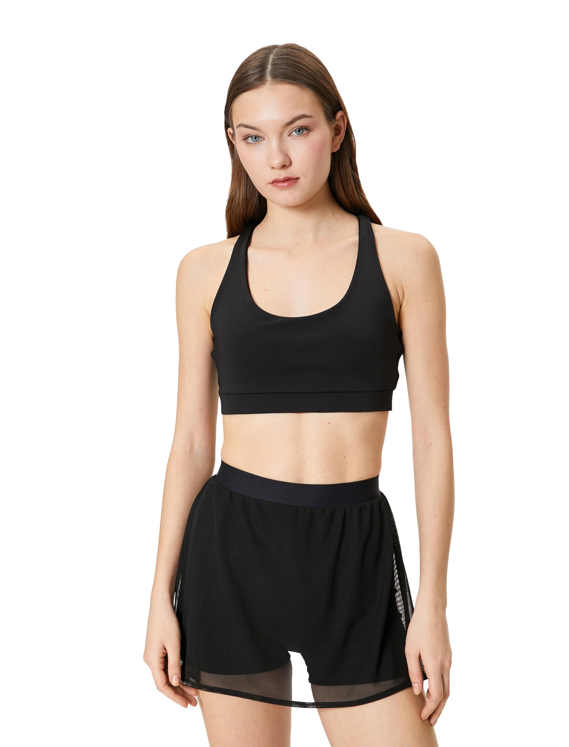 Arkası Çapraz Askılı Sporcu Sütyeni Kapsız U Yaka Slim Fit