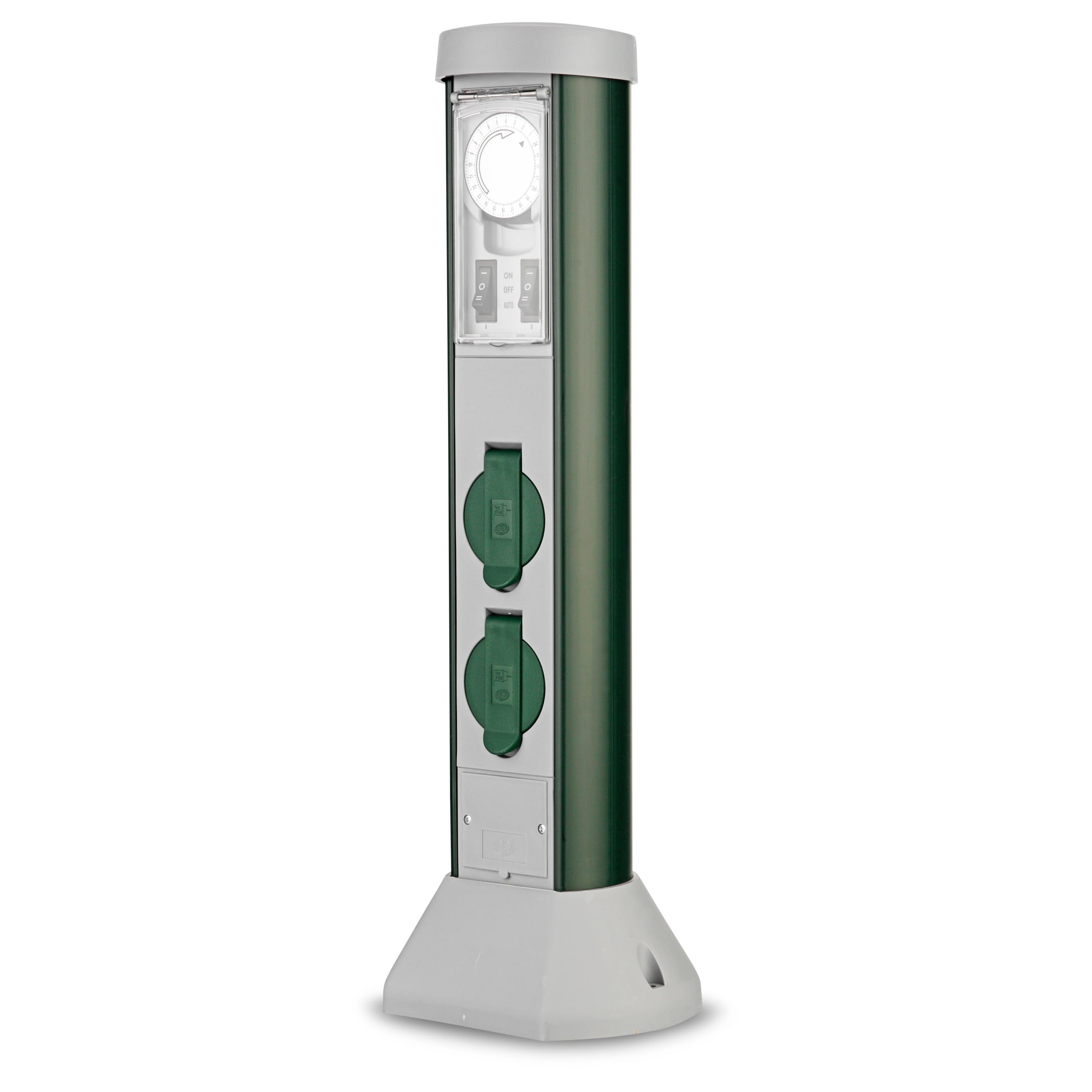 REV Gartensteckdose GreenCraft – 2-Fach Steckdosensäule mit Zeitschaltuhr (51 cm, IP44, grün)