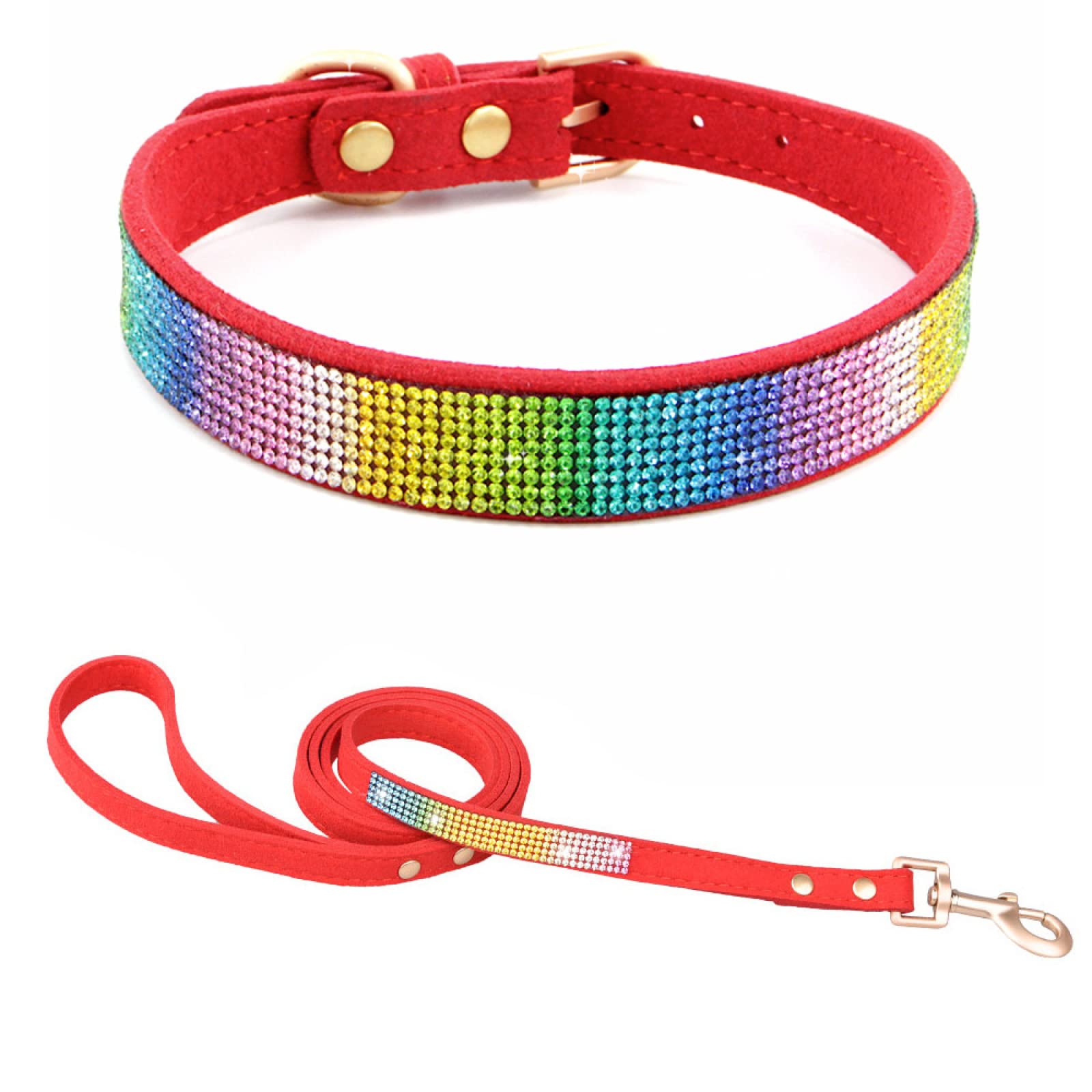 Collare per animali domestici Collare per cani con trapano a caldo con strass Collare per gatti in microfibra resistente per quattro stagioni morbido e confortevole,Diamanti rossi fantasia,51 2,5 CM L