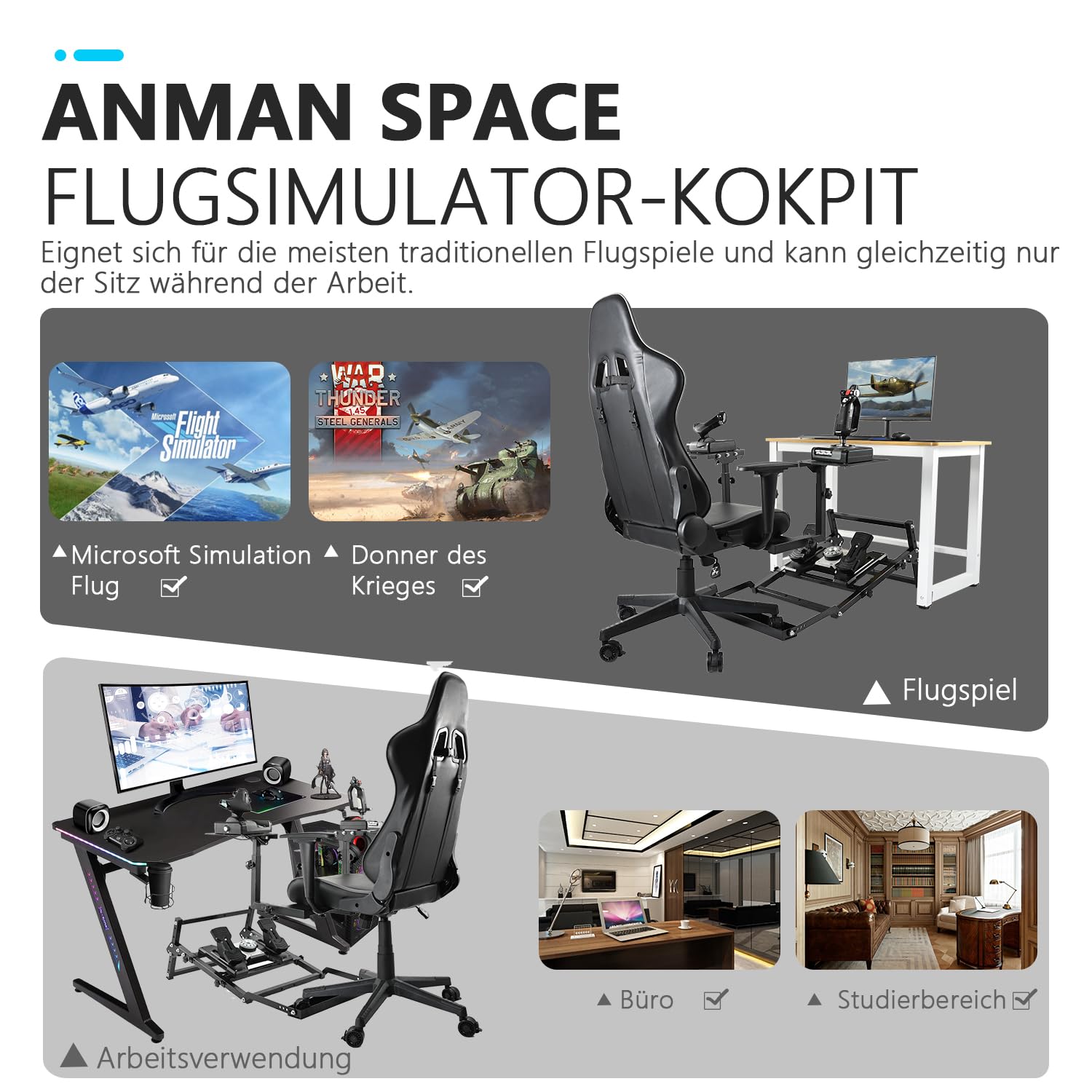 Anman X56 Flugsimulator Cockpit mit Pedal Ständer Passend für Thrustmaster A10C Hotas Warthog, für Logitech X52,Lenkrad, Handbremse, Pedale nicht enthalten