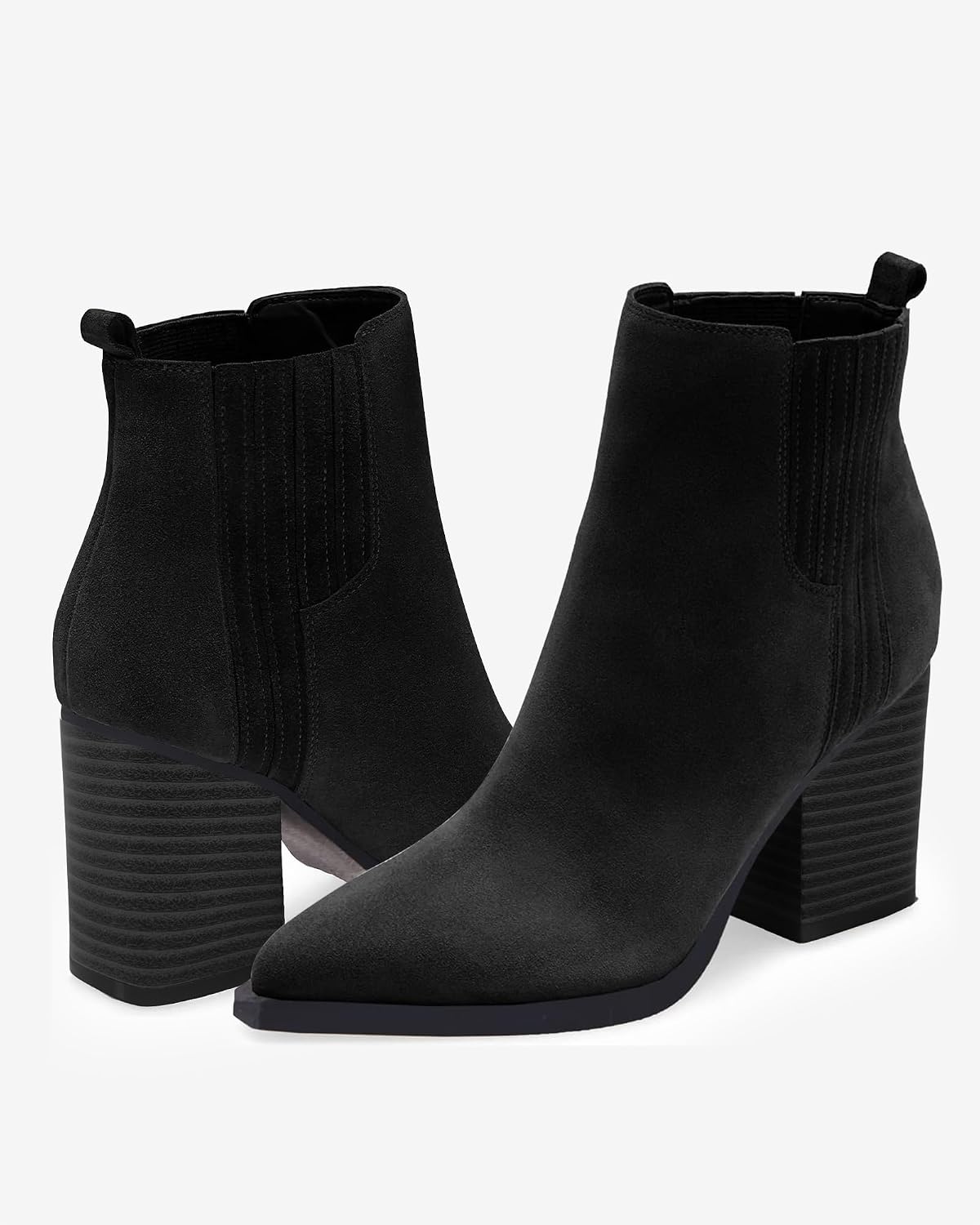 Coutgo Womens Ankle Boots Pointed Toe Chunky Heel Suede Dress Booties image 4