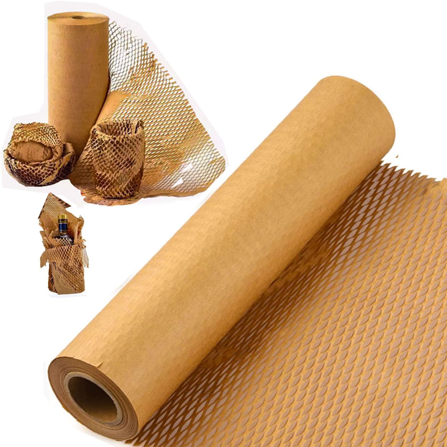 EcoHoney Brown Packing Paper, Honeycomb Cushioning Wrap - Eco-Friendly, Plastic-Free Protective Packaging for Moving, Fragile Items & Storage (50m x 38cm)
