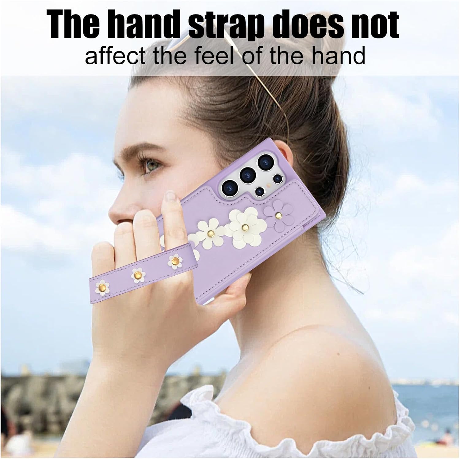 Asuwish Phone Case for Samsung Galaxy S25 Ultra 5G Wallet Cover with Tempered Glass Screen Protector Credit Card Holder Slot Crossbody Strap Stand Flower Cell S25Ultra 25S S 25 25Ultra Women Purple
