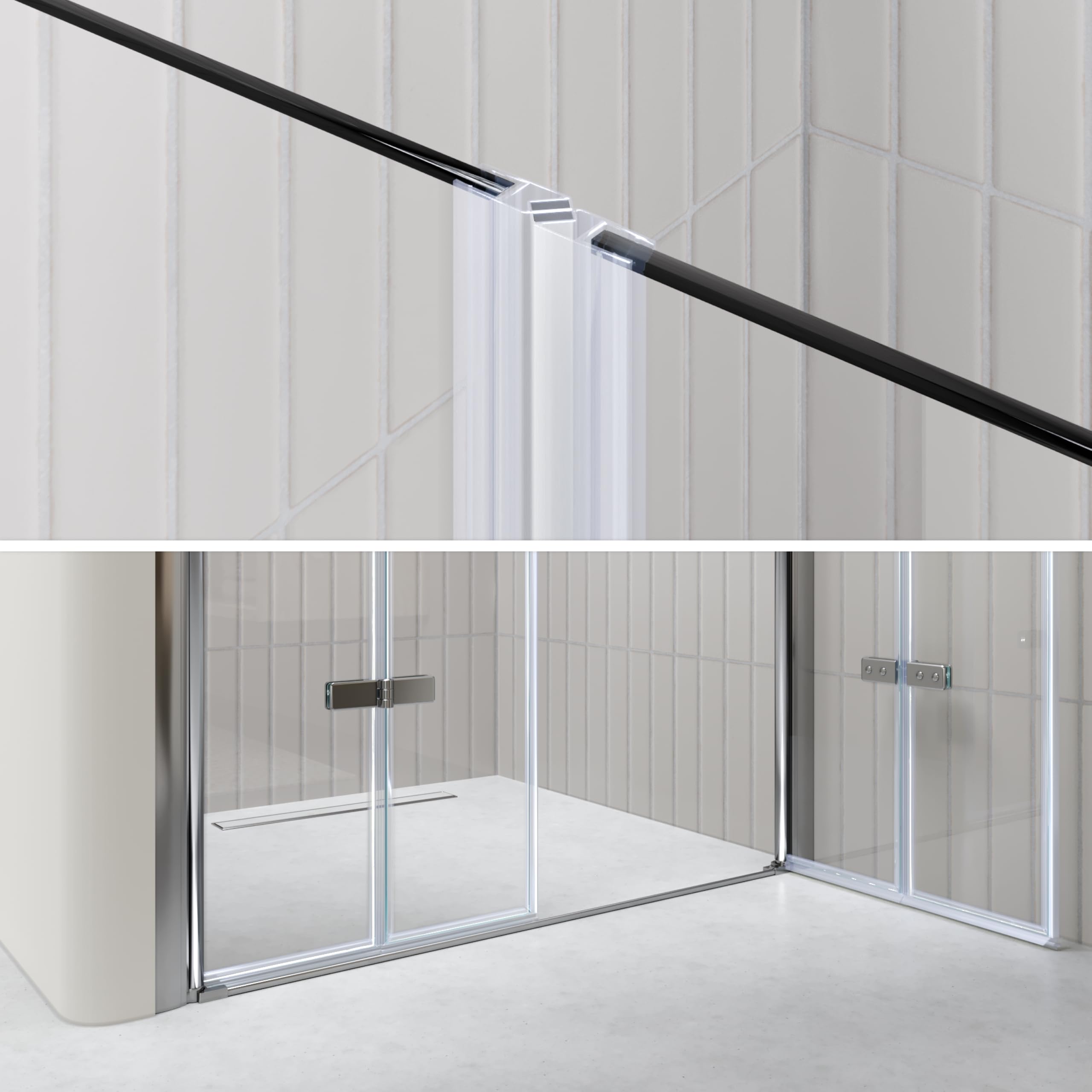 Mampara de Ducha Lena DT877 108-112x195 cm con Puertas Plegables, Perfiles Cromados y Cristal Templado Transparente