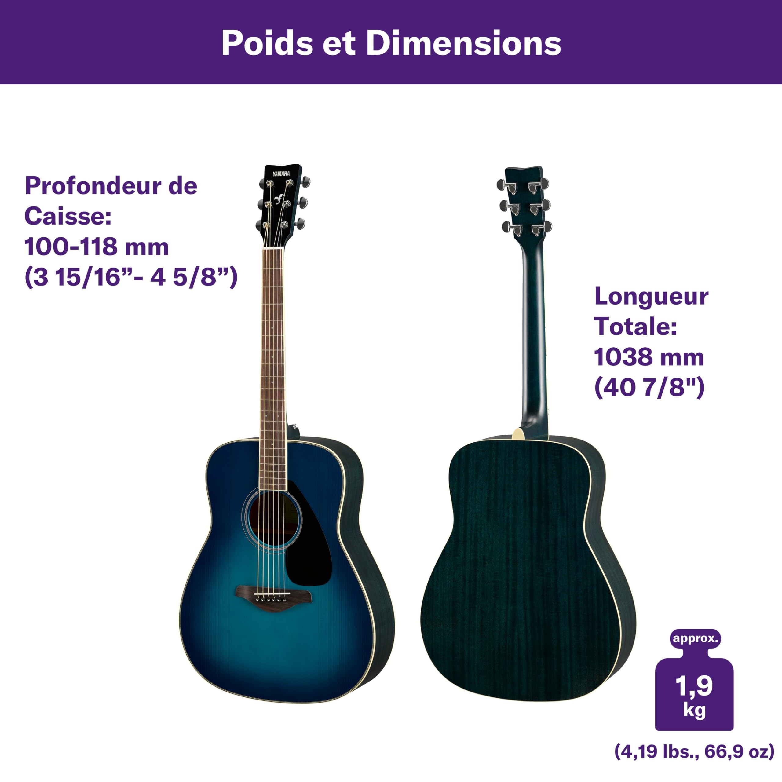 YAMAHA FG820 Guitare Acoustique – Dreadnought Format Standard, Diapason 24,96″, Table Épicéa Massif, Dos & Éclisses Acajou, Touche Palissandre, Cordes Acier – Sunset Blue