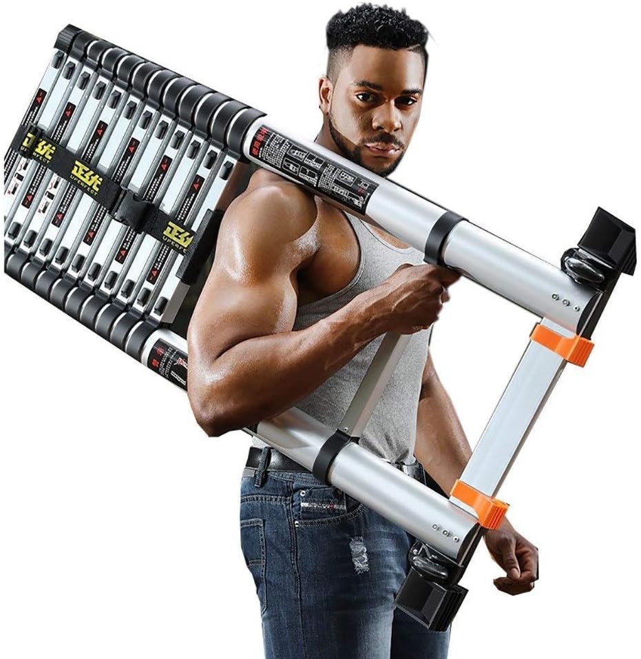 Ladder,Outdoor Ladders，Telescopic Ladder,Telescoping Ladder - Multifunctional Free Folding Ladder Bold Anti-Off Hook - Portable Telescopic Vertical Ladder Can Climb Tree Roof Work,3.9M,3.9M