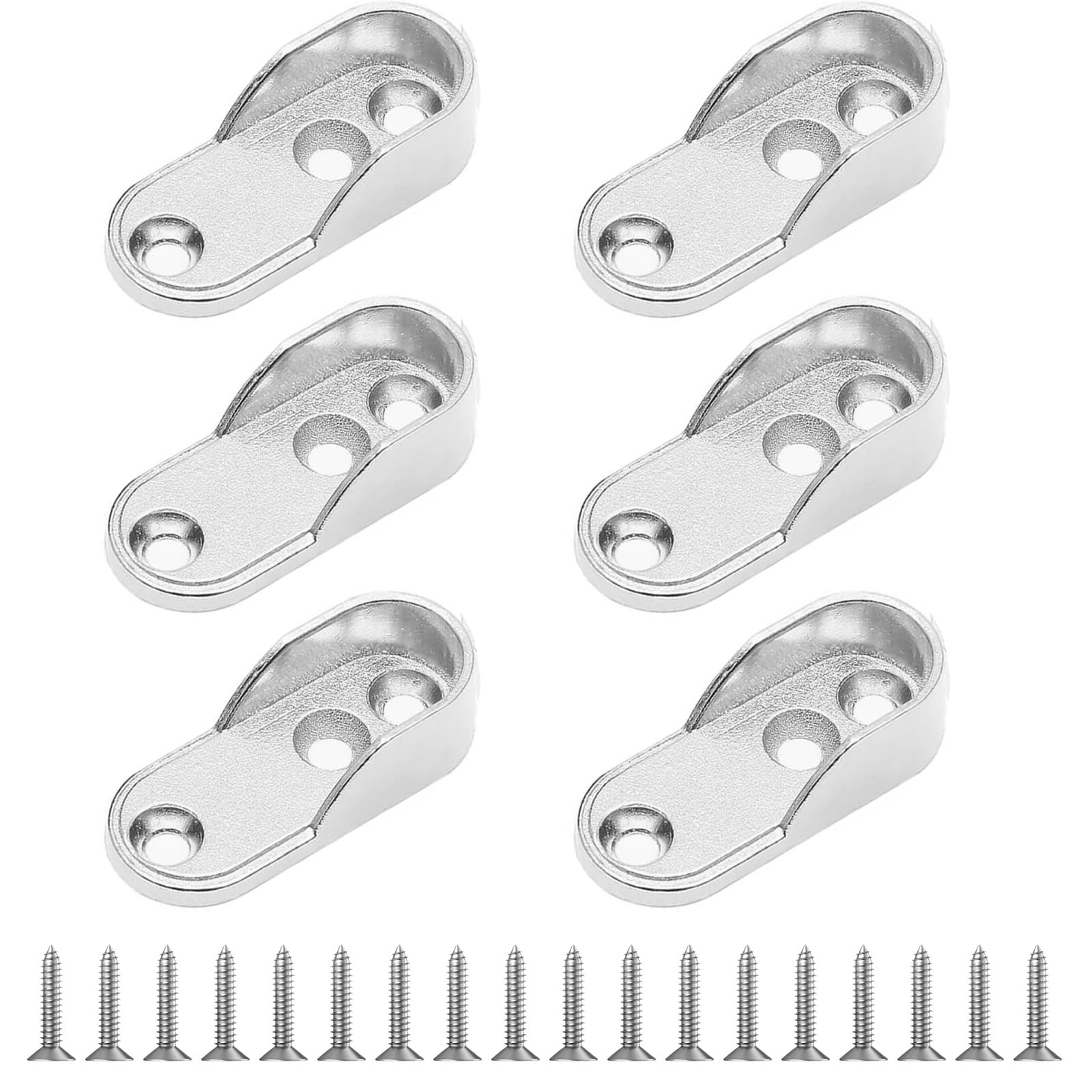 6 Pcs Oval Wardrobes Rail Brackets with Screws, 3 Hole 16mm Metal Wardrobe Pole Bracket, Silver Wardrobe Pole Brackets for Wardrobes Hanging Clothes