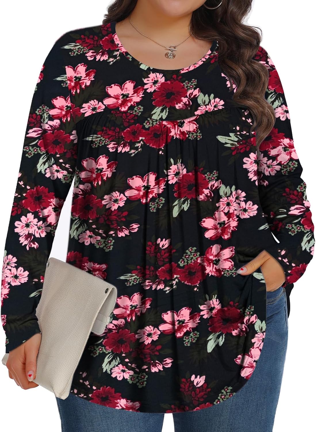 Plus Size Tops for Women Fall Long Sleeve Shirts Crew Neck Casual Loose Tunic Blouse 1X-5X
