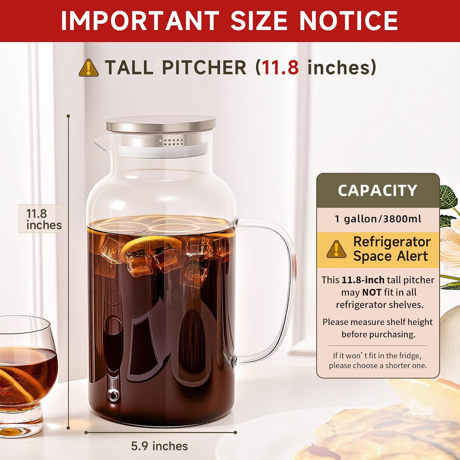 Glass Water Pitcher with Lid and Spout, 1 Gallon Heat Resistant Borosilicate Glass Carafe, Temperature Safe - Image 2