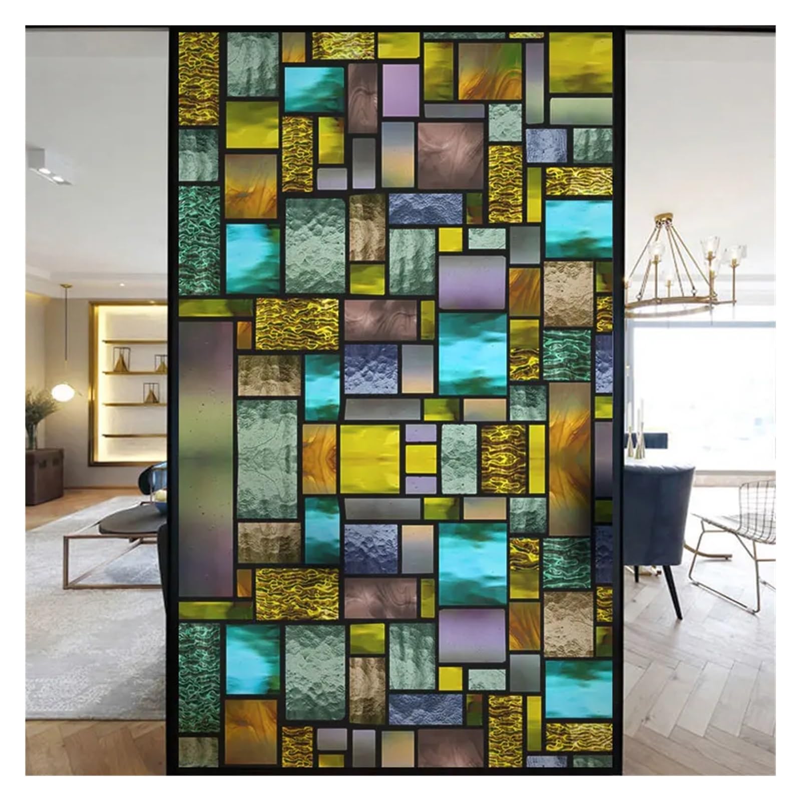 Window Film Colorful Stained Frosted Glass Film Modern Art Geometry Pattern Window Stickers Opaque Self-adhesive Home Decor Privacy(P,40x100cm)