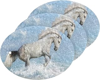 Scrub Sponge White Horse Kitchen Washing Dishes Cleaning Sponges Run in Ocean Vawes Non Scratch Sponge for Dish Countertops Sinks Floors Showers Tile Sinks, 3 Pack