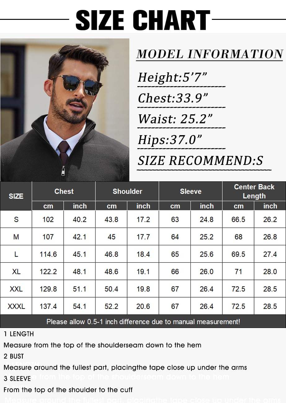 COOFANDY Maglione con Zip Uomo Pullover Invernale Maglione da Maglia Sweater Casual Regular Fit Maglioncino Firmato