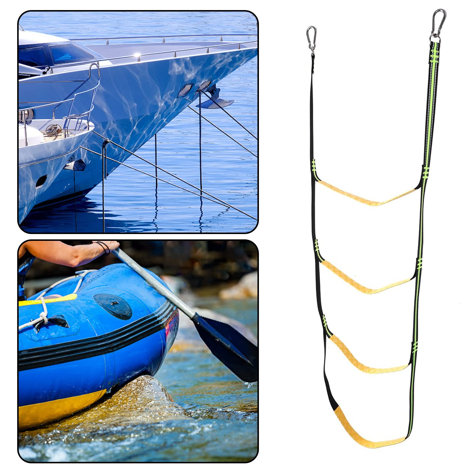 Échelle de Bateau à 4 Marches en Corde Marine - Pliable et Amovible pour Kayak et Bateau Gonflable