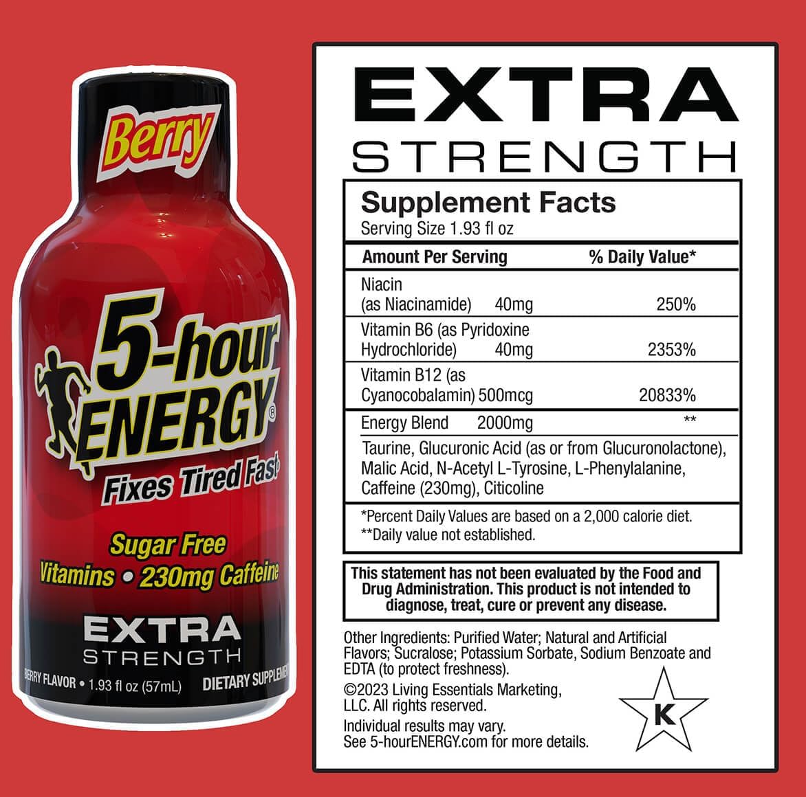 5-Hour Energy Extra Strength Shots, Berry Flavor, 12 Pack (1.93 fl oz)
