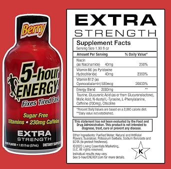 5-Hour Energy Extra Strength Shots, Berry Flavor, 12 Pack (1.93 fl oz)