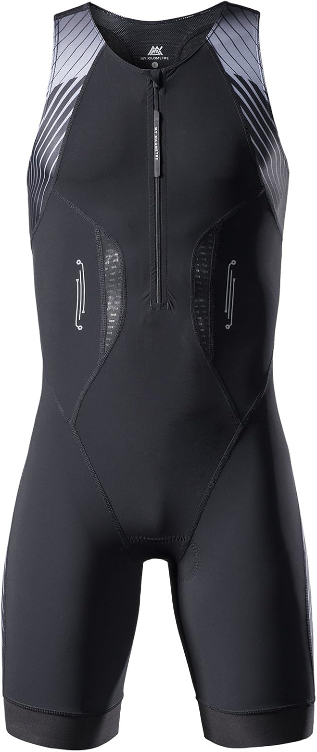 MY KILOMETRE Men’s Triathlon Tri Suit with 2 Big Side Pockets Triathlon Racing Suit with Front Zip