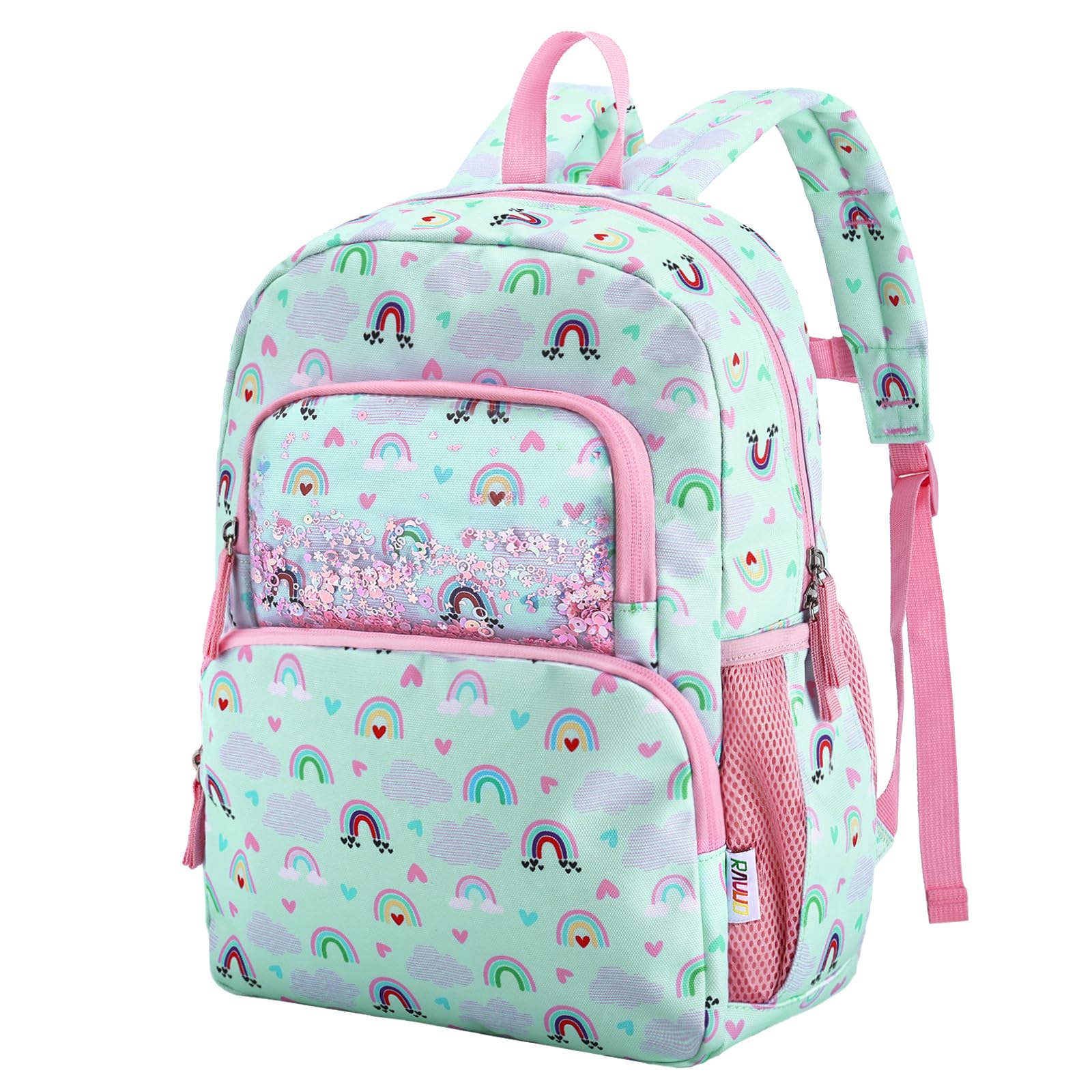 RAVUO Mochila Niña 4-6 Años,12L Mochila Escolar Infantil Impermeable con Correa de Pecho para Guardería y Primaria Arcoíris