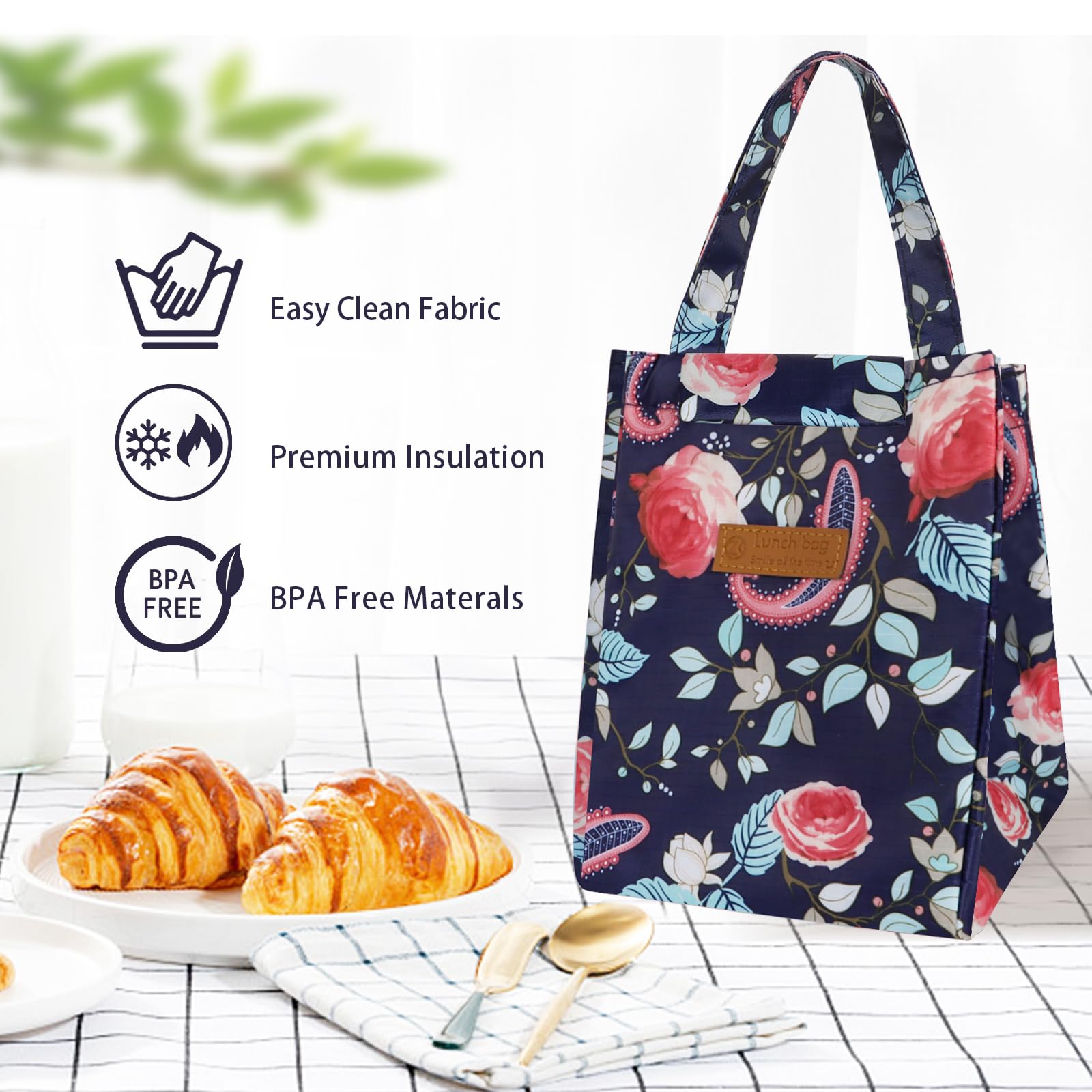 Borsa Termica Pranzo Donna GLORIEROO, Impermeabile E A Prova Di Perdite, Con Tasche Multiple E Tracolla Rimovibile, Motivo Floreale - 3