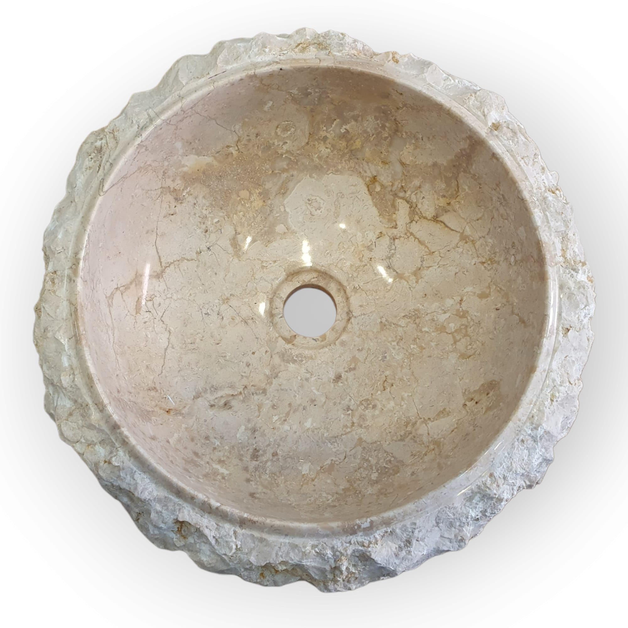 Kinaree Lavabo de mármol de piedra de Bruchstein, lavabo independiente de mármol claro (diámetro 30 cm)