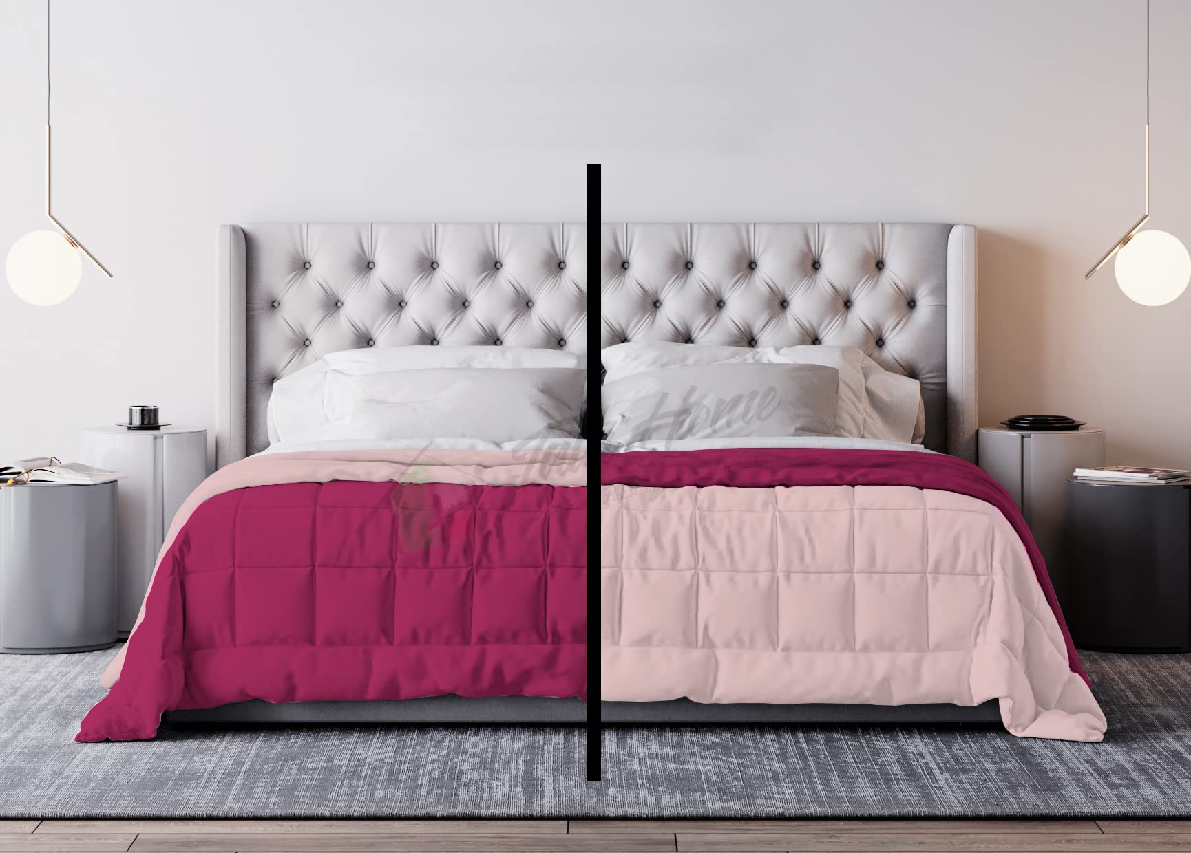 Tata Home Trapunta Invernale Tinta Unita Double Face Piazza Mezza Imbottita 350 gr/mq Piumone Caldo Letto Piazza e Mezza 220x260 cm Bicolore Rosa Fucsia Mod. J