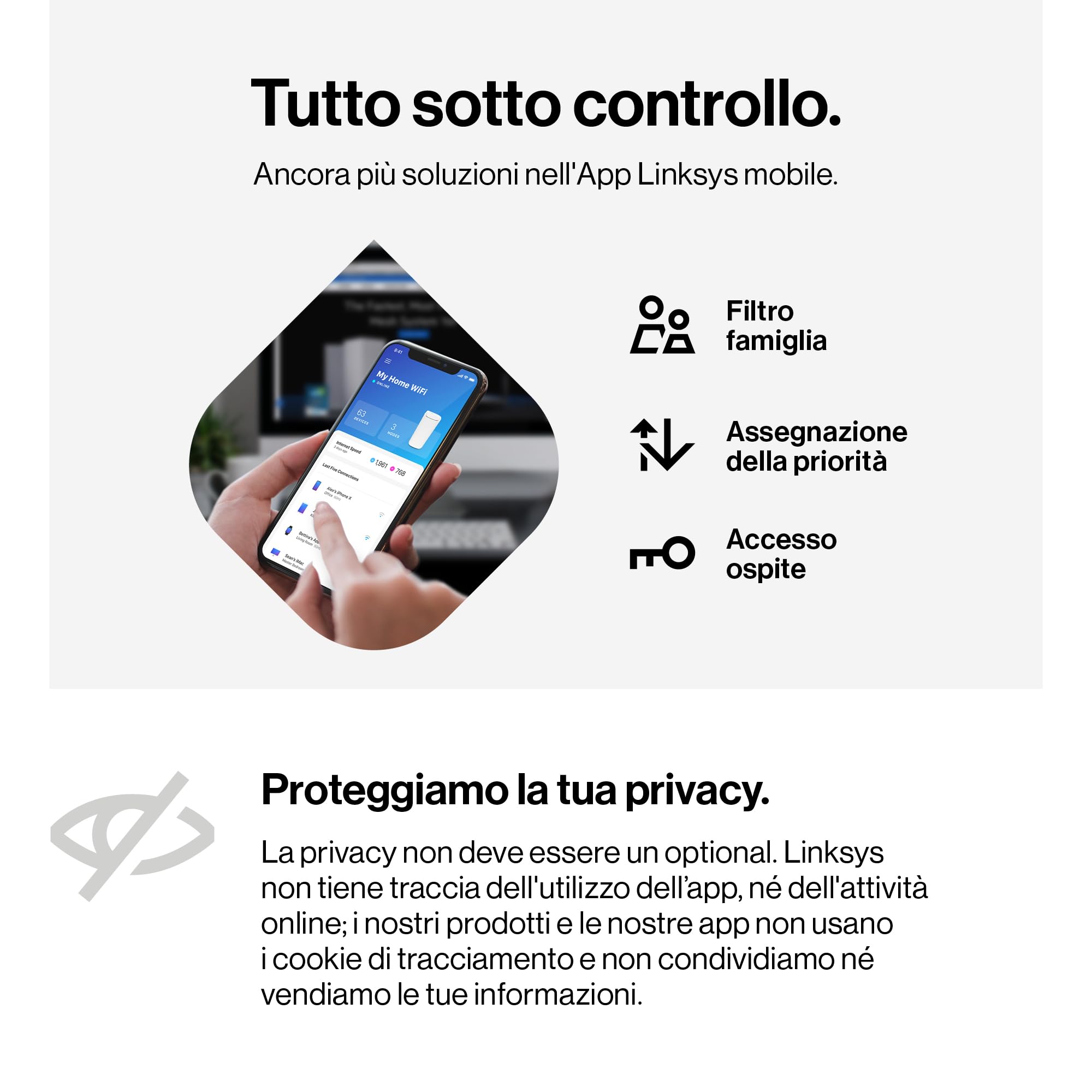 Linksys Velop Pro 7 Sistema WiFi 7 MBE7002, Router Cognitive Mesh Tri-Band e più di 10 Gbps di Velocità, Copre tutta la Casa fino a 550 m², Connessione per 400 Dispositivi, Confezione da 2