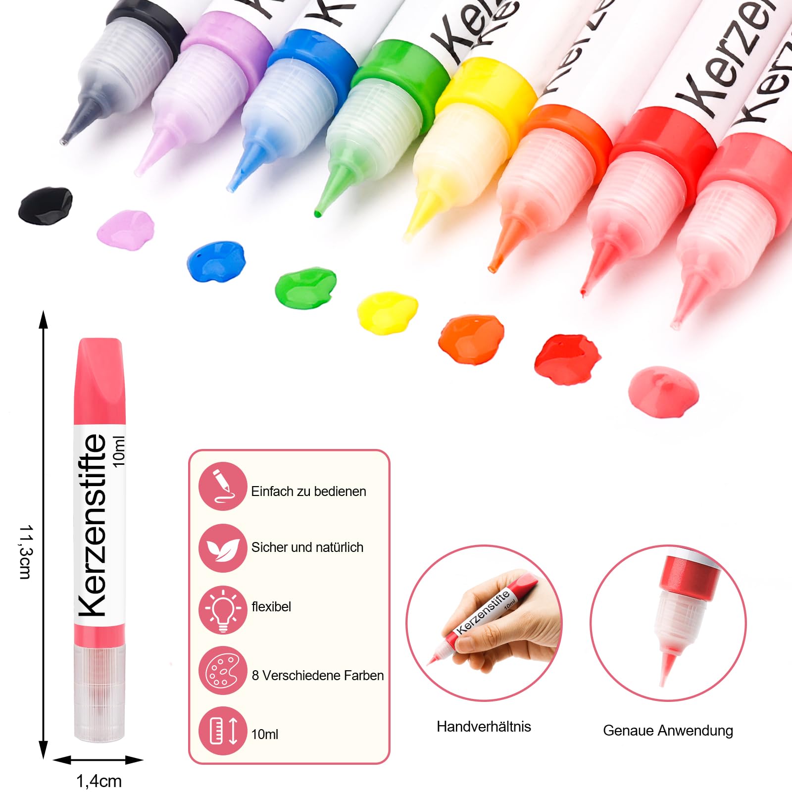 FansArriche Set di 8 Colore per Candele, 30 ml di Vernice Decorativa per Candele - Colori a Cera Morbidi a Base d'Acqua per Decorazioni