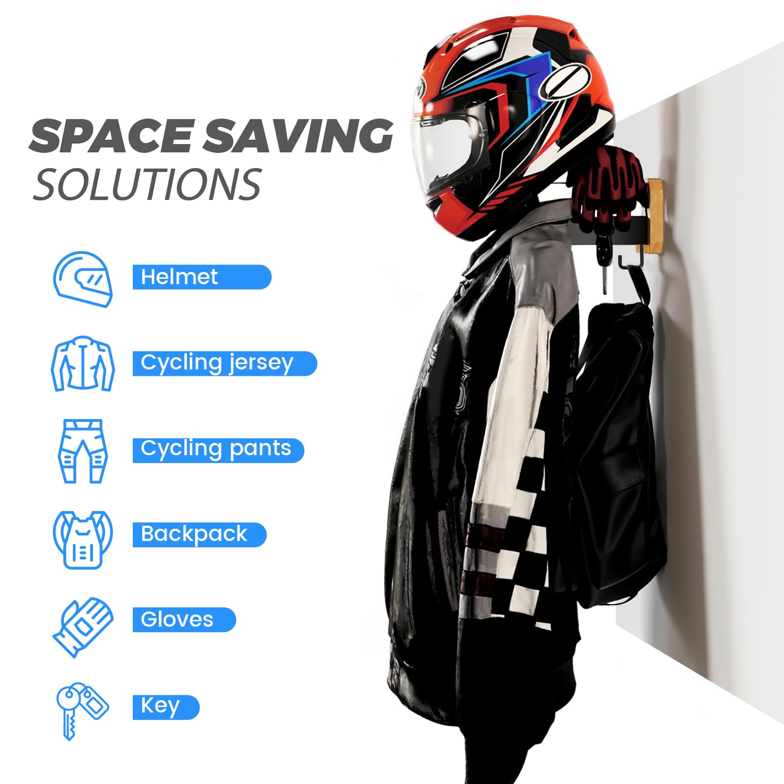 Motorrad Garderobe, Motorradhelm Halterung Wand, Helm Halterung Wand, Helmhalterung Wand für Motorrad Fußball Taktische Ausrüstung Geeignet, Hergestellt aus Edelstahl und Holz