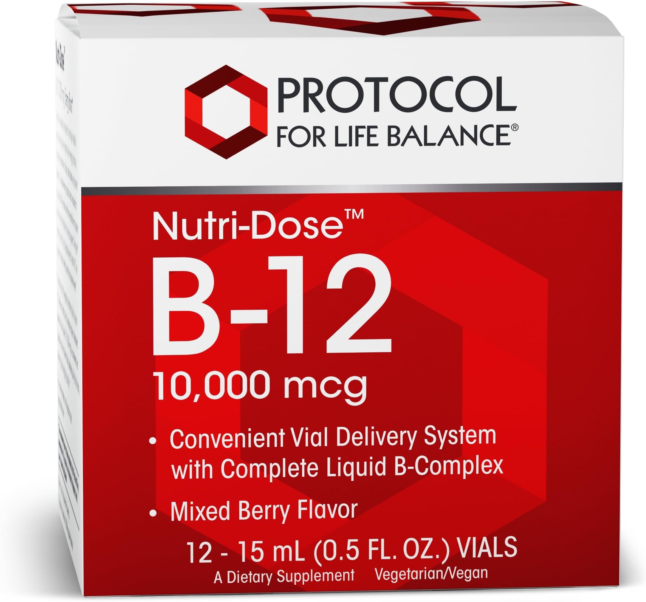 PROTOCOL FOR LIFE BALANCE Nutri-Dose B-12 10,000mcg - Liquid Vitamin B-12 - for Energy, Nerve Health & Metabolism Support* - with Folate & Biotin - Convenient Vials - High Potency B-12-12